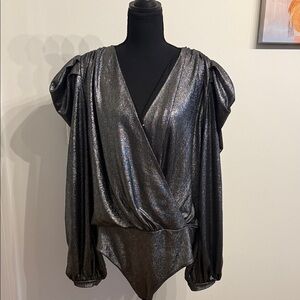 Express Shiny Charcoal Wrap Bodysuit